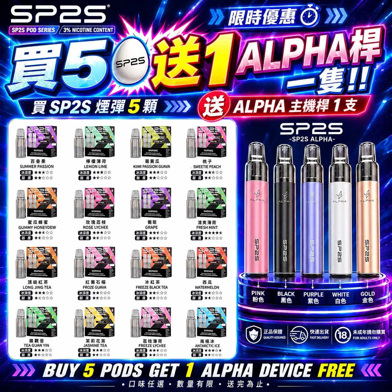 SP2S MAX 雙陶瓷🥚 (買五盒🥚送SP2 ALPHA 雙陶瓷🐥)(顏色隨機)